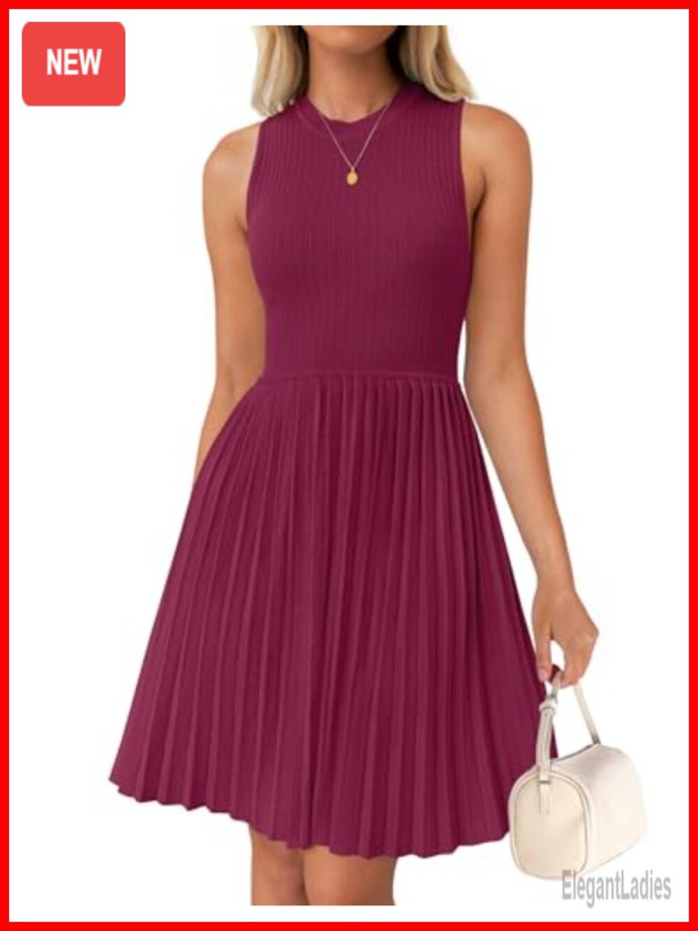 Sleeveless Pleated Mini Dress High Waist A-Line Knit Summer Casual